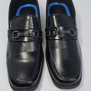Josmo Kids Shiny Black Dress Shoes with Chain Accent